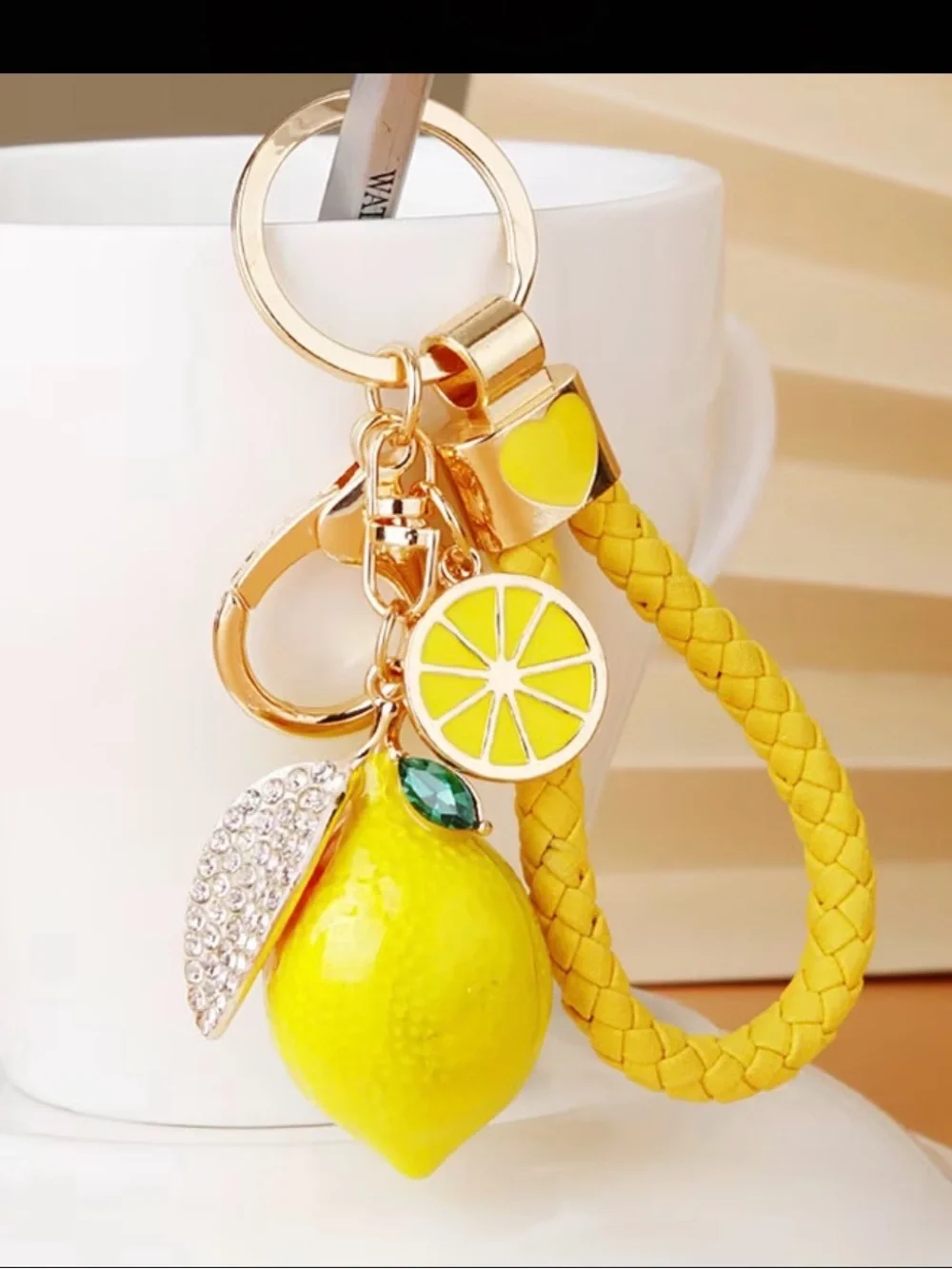 Yellow Lemon Charm Keychain Wristlet - Women Jewelry